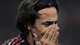 Filippo Inzaghi leaves the San Siro pitch in distress