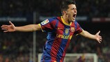 David Villa celebrates one of his two goals early in the second half