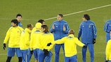 El Villarreal durante su primer entrenamiento tras su llegada a Bélgica