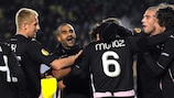 Os jogadores do Palermo festejam o golo de Ezequiel Muñoz