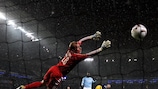 Mario Balotelli volleys City's first goal past Salzburg keeper Gerhard Tremmel