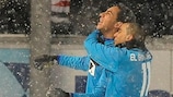 Wallace (left) is congratulated after scoring the decisive goal against Levski