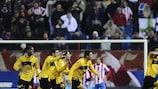 Aris celebrate scoring in Madrid