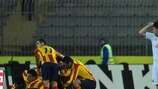 Milan's Antonio Cassano watches on as Lecce celebrate