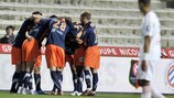Montpellier celebrate their winning goal against Lille