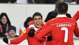 Eduardo Salvio celebrates a Benfica goal at Stuttgart