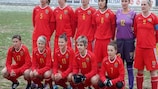 FYROM line up before the 1-0 defeat of Latvia that gave them preliminary round Group 1 first place