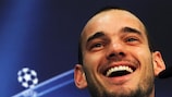 Wesley Sneijder is all smiles before Inter get down to business on Tuesday