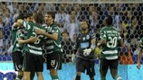 Os jogadores do Sporting comemoram um golo na Liga portuguesa marcado esta época