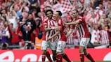 Matthew Etherington (centre) celebrates in front of England's noisiest supporters