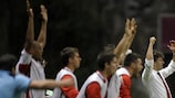El banquillo del Braga celebra la clasificación tras el pitido final