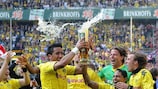 Lucas Barrios leads the celebrations for Dortmund