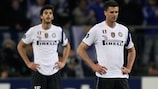 Inter's Thiago Motta (right) looks likely to miss Wednesday's visit of Trabzonspor