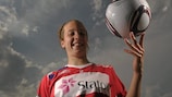 Norway striker Melissa Bjånesøy poses at tournament headquarters in Cervia