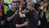 Lionel Messi e Josep Guardiola dopo la finale di UEFA Champions League 2011