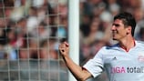 Mario Gomez celebrates scoring 27 goals in 26 Bundesliga matches for Bayern