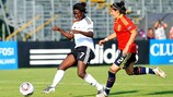 Eunice Beckmann of Germany scores under pressure from Spain's Eztizen Merino
