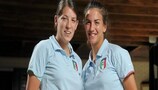 Italy midfielders Michela Franco and Claudia Mauri pose at tournament headquarters in Cervia