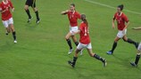 Andrine Hegerberg celebra uno de los goles de Noruega