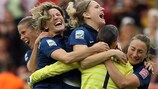 La joie des joueuses française après leur première qualification pour des demi-finales d'une compétition majeure