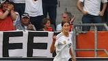Kerstin Garefrekes celebrates her last goal for Germany against France in the World Cup