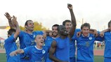 Les joueurs d'Irtysh fêtent leur victoire en UEFA Europa League contre le Jagiellonia Białystok