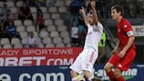 Tsvetan Genkov celebra el gol del Wisła Kraków ante el Skonto en Riga