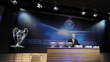 Gianni Infantino speaks at the draw