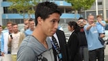 Samir Nasri is greeted by fans at the City of Manchester Stadium