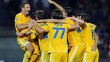 BATE Borisov's 's players celebrate their away win at Sturm Graz
