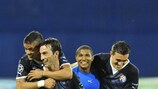 Luis Ibáñez, Tonel, Sammir et Ivan Krstanović (de g. à d.) fêtent la victoire contre le Malmö FF en barrages