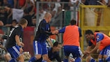 Slovan celebrate a goal against Roma in qualifying