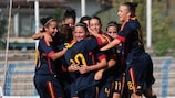 Spain celebrate one of three unanswered goals against Switzerland
