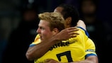 Chris Burke celebrates after scoring Birmingham's equaliser against Maribor