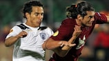 Diego Arias of PAOK vies with Rubin's Nelson Valdez