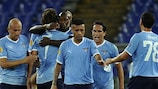 Los jugadores del Lazio celebran el primer gol ante el Vaslui