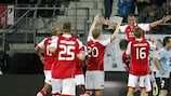 AZ celebrate one of their four goals against Malmö last time out