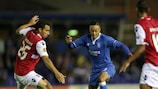 Birmingham's Nathan Redmond competes with Braga's Paulo Vinícius during their defeat on matchday one