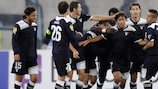 La Lazio esulta dopo il gol di Giuseppe Sculli a Zurigo