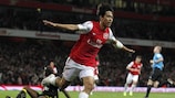 Park Ju-Young celebrates his first goal in Arsenal colours