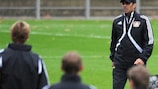 Robin Dutt takes Leverkusen training
