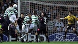 Chris Sutton heads Celtic's second goal against Juventus in 2001