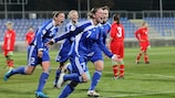 Ivana Bojdová celebrates a goal for Slovakia