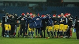 FC Salzburg's players celebrate their comeback win against Slovan Bratislava in seasonal style