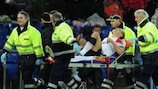 Nemanja Vidić was carried off the field during United's defeat at Basel