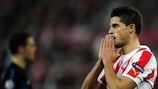 Kevin Mirallas shows his frustration as Olympiacos exit the UEFA Champions League