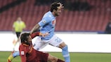 Ezequiel Lavezzi is tackled by Roma defender Gabriel Heinze on Sunday