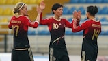 Dzsenifer Marozsan (right) celebrates her first senior goal for Germany