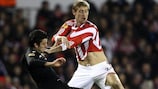 Ángel Dealbert (left) gets to grips with Peter Crouch in last week's first leg