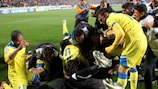 O APOEL celebra a sua vitória frente ao Lyon